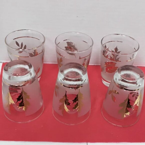 6 pcs (4) oz Vintage Libby Golden Foliage Frosted Gold Leaf Glasses - Picture 2 of 3